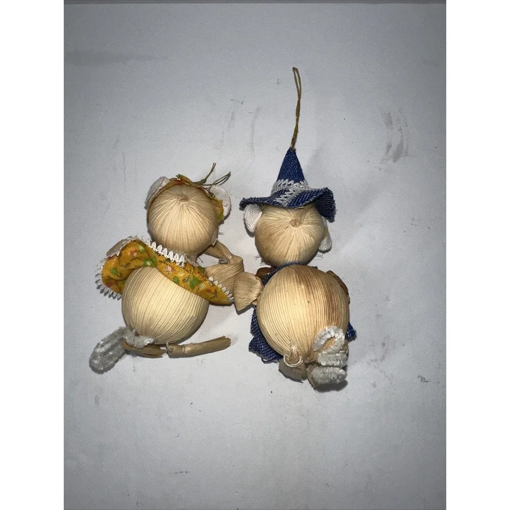 Set Of‎ 2 Vintage Kurt Adler Style Christmas Ornaments Corn Husk Mouse -Pilgrim